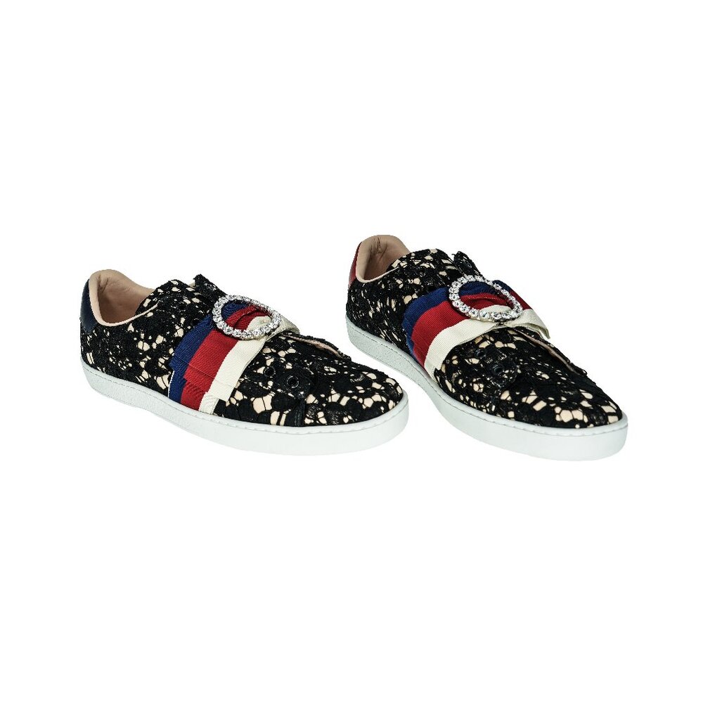 Gucci 498705 Sylvie Lace Crystal Sneakers